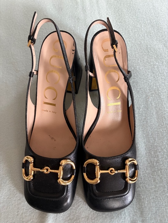 Gucci Shoes - Gucci Malaga Kid Horsebit 75mm black slingback pump in black Size 38.5